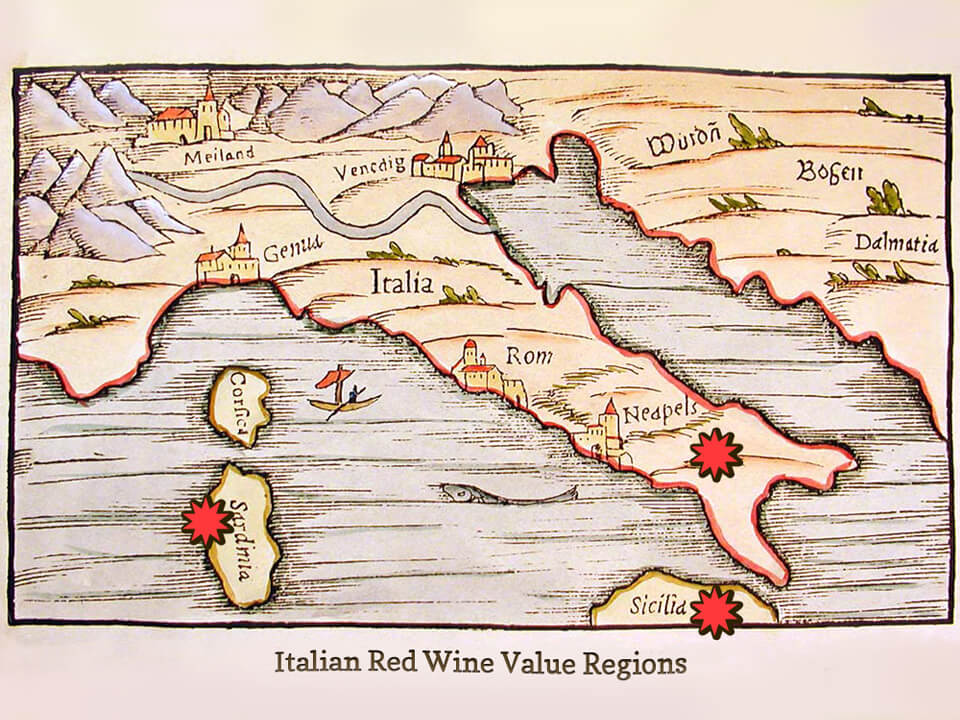 Map of Red Wine Value Regions in Italy